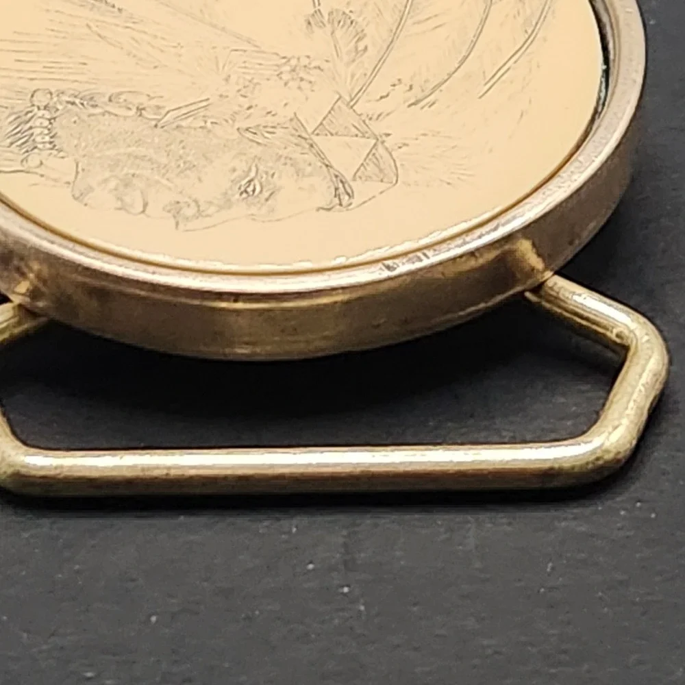 VTG 1981 Barlow Solid‎ Brass & Ceramic Belt Buckle  Native American Chief